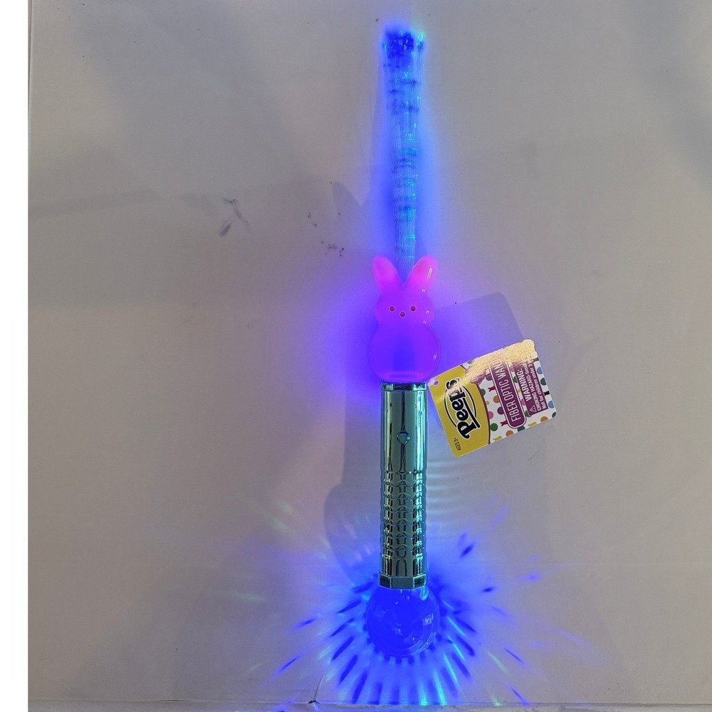 Peeps Pink Bunny Fiber Optic Wand Light Up Easter Toy Blue Handle NEW